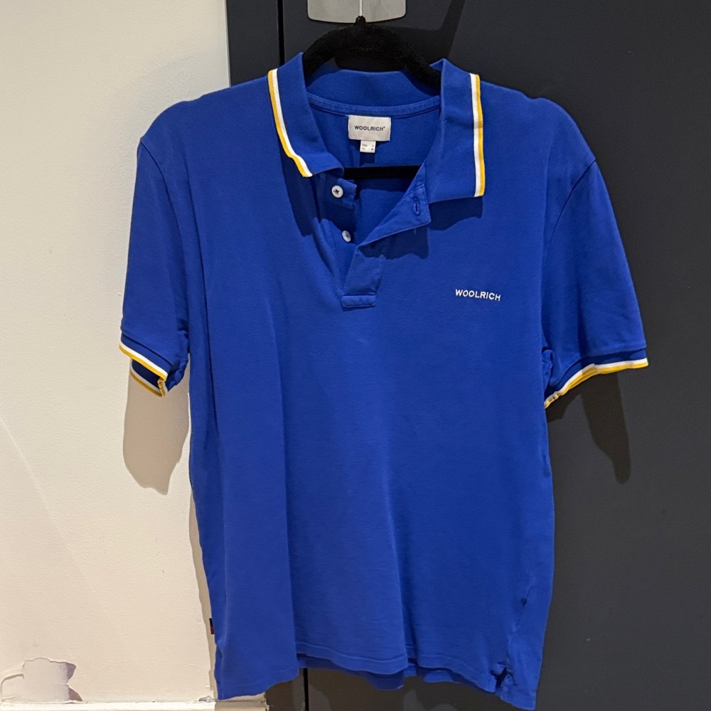 Woolrich Men’s Cobalt Blue Polo with Yellow Trim
